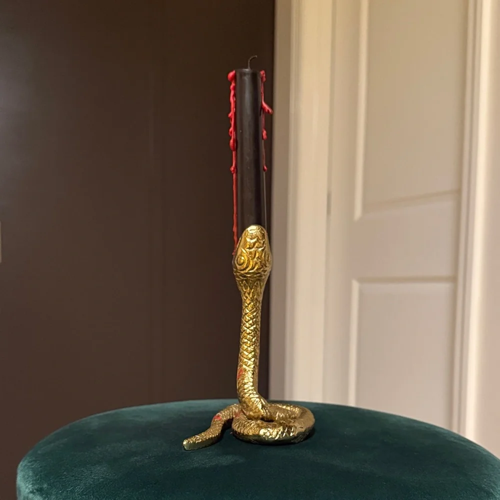 Gold Snake Candle Holder with Black and Red Candle